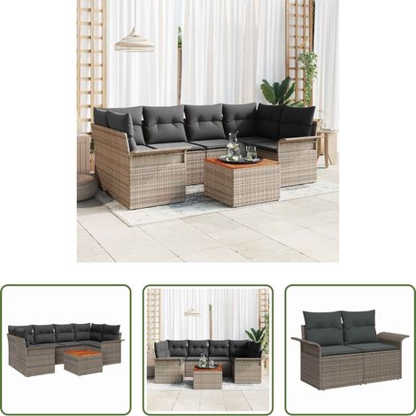 vidaXL Jardin - Ensemble de canapé de jardin avec coussin 7 pcs Gris polyrotin (1/5)