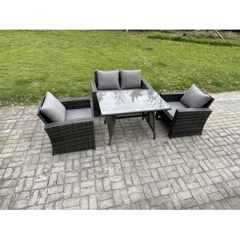 Fimous Outdoor Garden Furniture High Back Rattan Sofa Dining Table Set Dark Grey Mixed (1/5)