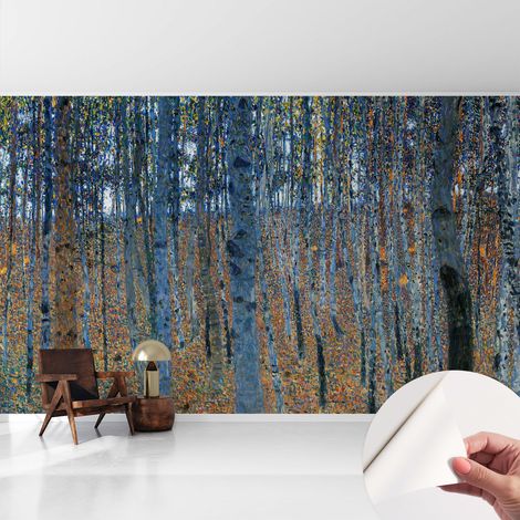 Tapete adhésive moderne pour salon et chambre à coucher Décoration rapide avec colle Forêt de bouleaux 416x254 cm (1/5)