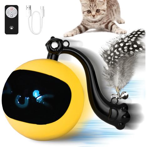 Palla interattiva per gatti con telecomando, giocattolo con piume che si muove e rotola automaticamente, ricaricabile tramite USB, attivato dal movimento. (1/5)