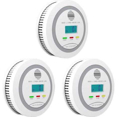 3 pièces Détecteur de fumée et CO 2 en 1 – Fonctionnement sur piles – Écran LCD intégré – Installation simple et rapide, adapté au domicile (1/5)