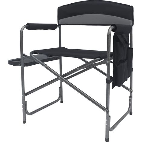 XXL Campingstuhl schwarz mit Klapptisch - 83 x 63 cm - Komfort Regiestuhl extra breit mit Taschen - Klappstuhl Faltstuhl Campingsessel Stuhl für Garten Camping Festival groß 150kg Belastbarkeit