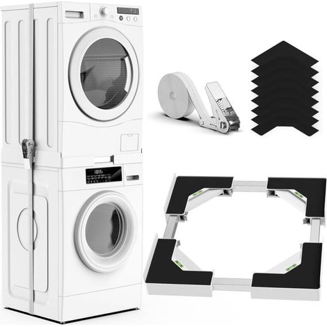 Kit Superposition Universel Lave-Linge Sèche-Linge Blanc Cadre Réglable 45 À 68 Cm (1/4)