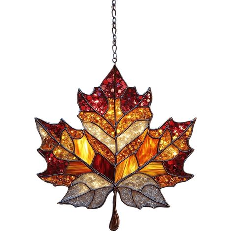 Attrape-soleil en forme de feuilles d'érable d'automne – Décoration de Thanksgiving faite à la main, décoration de fenêtre en vitrail pour jardin, maison, fête d'automne, vacances, balcon, porche (1/5)