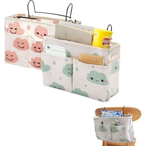 Bed Organizer Pocket, WOVTE 2 Pcs Bedside Organizer, Loft Bed Storage, Bedside Storage Bag (1/4)