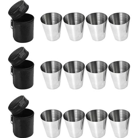 Un set di 12 mini bicchieri riutilizzabili e impilabili in acciaio inox da 30 ml, perfetti per gustare vodka o tequila. (1/4)