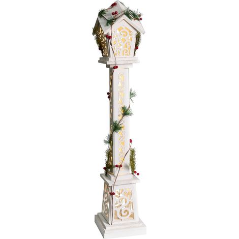 Décoration de Noël LED en Bois de Sapin Lanterne Figurine Fait Main Blanche Lummene