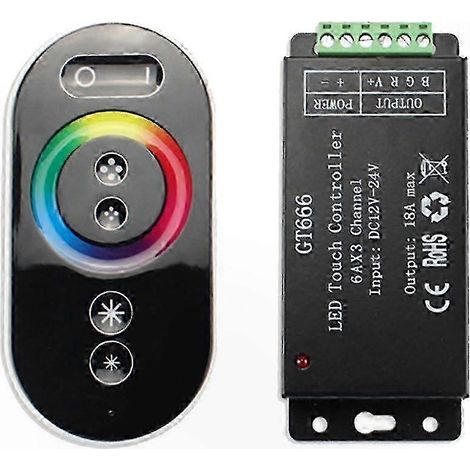Ruban LED Contrôleur RVB avec Télécommande Tactile RF Sans Fil, DC 12V-24V, 18A, 3 Canaux, Variateur Interrupteur pour Bande Lumineuse LED (1/5)
