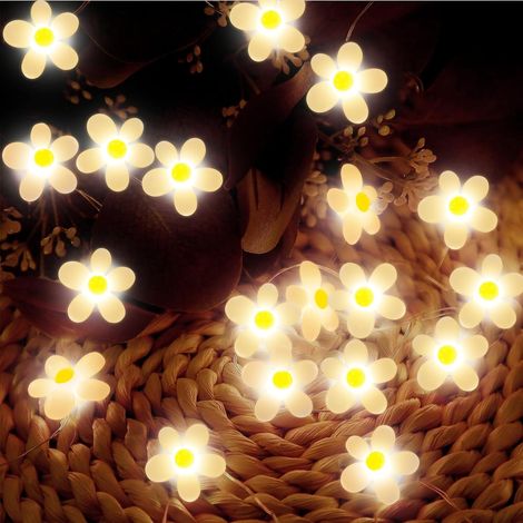 guirlande lumineuse 2 m, 20 led fleurs marguerites, intérieur/extérieur, décoration jardin terrasse balcon mariages fêtes (1/5)