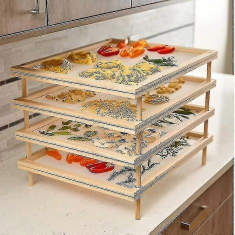 Séchoir à pâtes et herbes en bois, support multifonctionnel à 2 niveaux, double couche pratique (1/4)