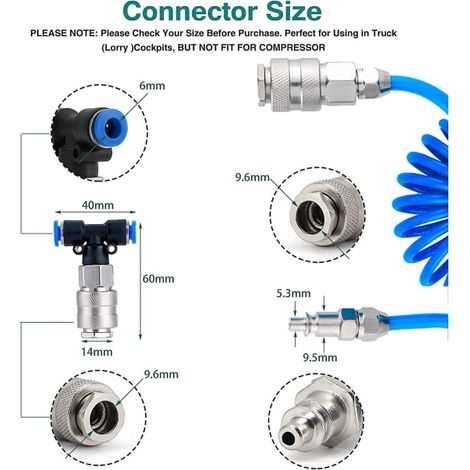 Sheeno 5m Souffleur d'Air, Tuyau Spirale à Air Comprimé, Flexible pour Camion, Nettoyage Poussière (1/4)