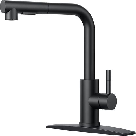 Robinet de cuisine noir avec douchette extensible, robinet classique monocommande en acier inoxydable pour évier de bar. (1/5)