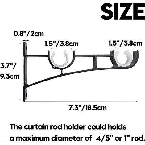 Gardinenstangenhalterung aus Aluminiumlegierung, Gardinenstangenhaken, geeignet für Wandhaken, schwarz. (1/5)