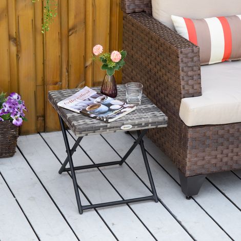 Tavolino da Giardino Pieghevole Salvaspazio in Rattan Sintetico e Acciaio, 40x40x40cm, Grigio