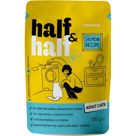 Alimento umido per gatti adulti Half&half Premium al salmone, 100 g (1/5)