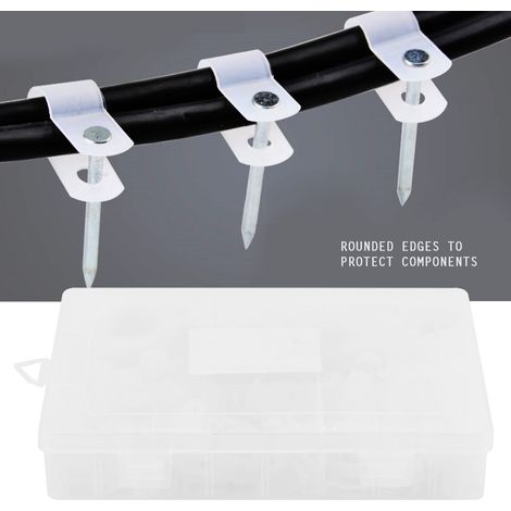 Boîte de 200 attaches en nylon et plastique en forme de P assorties pour kit de conduit de câbles (blanc) (1/5)