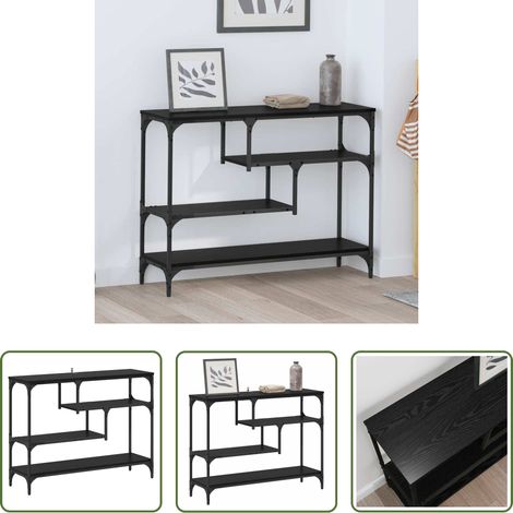 Wohnzimmer -  Konsolentisch mit Regal Schwarz Eichen-Optik 100 x 30 x 75 cm (1/5)