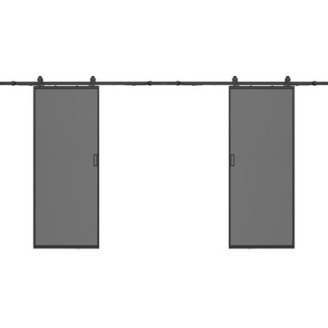 Porte scorrevole doppia esterno muro 2 x H205 x L83 cm Alluminio e Vetro temperato fumé - LINCI II
