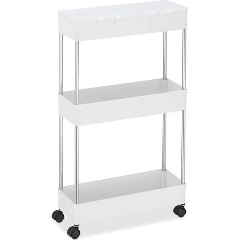 Carrello stretto con ruote per bagno cucina 70 x 15,5 x 40,5 cm pratico e funzionale in plastica bianca 130011419