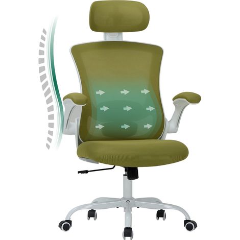 COLAMY Chaises de bureau - Chaise de bureau ergonomique – Dossier haut en mesh, soutien lombaire et appuie-tête réglables, accoudoirs relevables–vert (1/5)