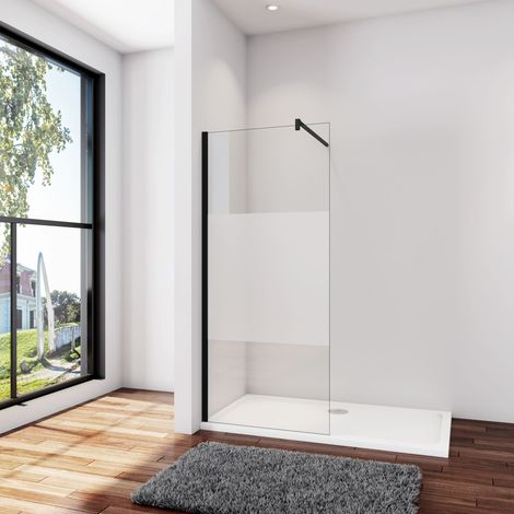 AICA B.120xH.200cm Satiniert Duschwand +90cm Schwarz Stabilisator Walk in Duschtrennwand 10mm NANO-Glas mit Glasschutzfolie dusche W12 (1/5)