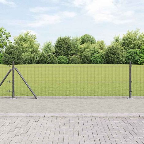 Zaunpfosten Grau 25 x 0,6 m (25 x 25 mm Netz) Stahl und PVC