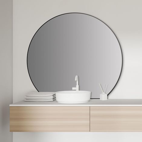 Miroir Mural élégant avec Cadre en Aluminium - Idéal pour la Salle de Bain et l'ambiance Moderne - Noir - Diamètre : 100 cm (1/5)