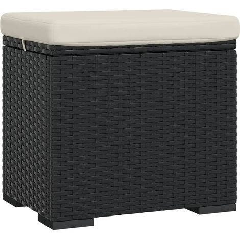 Pouf avec coussin noir 40x30x40 résine tressée (1/5)