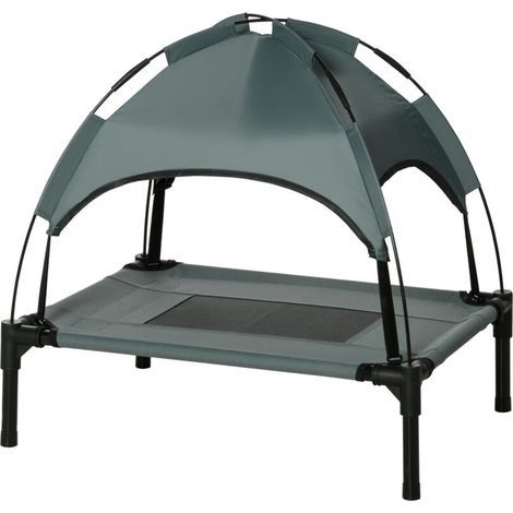 PawHut erhöhtes Hundebett mit Sonnendach, Schlafbereich für Haustiere, Sonnenliege mit Dach für den Außenbereich, atmungsaktives Taft, ideal für Camping, grau, 61 x 46 x 62 cm (1/5)
