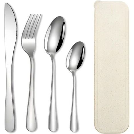 Green Mobility-Ensemble de couverts avec couteau, fourchette et cuillère, en acier inoxydable poli miroir, compatible lave-vaisselle (1/4)