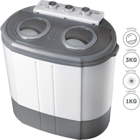 Briebe WM1140 Mini Lavadora Centrifugadora Portátil, 3Kg Lavado, 2 Compartimentos, Programa Lavado 15m 190 W Blanco/Gris (1/5)