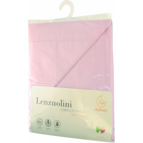 Italbaby Bettwäsche-Set für Kinderbett 3-teilig einfarbig Rosa 100% Baumwolle Made in Italy