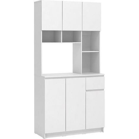 Credenza da cucina con 6 ante, 1 cassetto e 5 nicchie Bianco - NIZALI