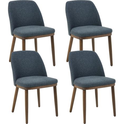 4er Set Esszimmerstühle mit Holzbeinen, Leinen Polsterstuhl, Blau (1/5)