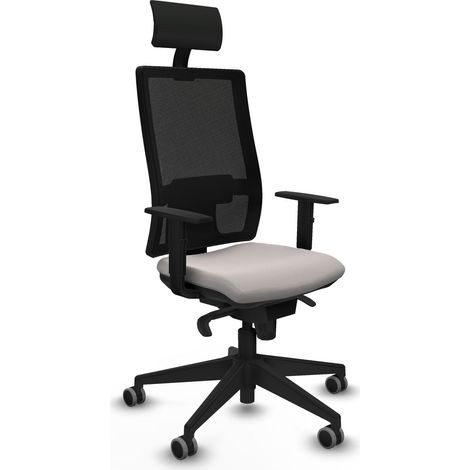 Horna sincro malla negra similpiel blanco brazos 1D base piramidal cabecero fijo ruedas 65mm engomadas (1/5)