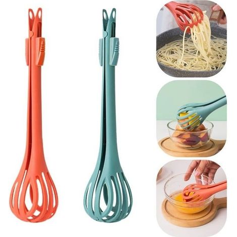Set of 2 fouets to eggs for the kitchen 2 in 1, pliers food and batteur to eggs, non-stick, multifunctional (1/4)
