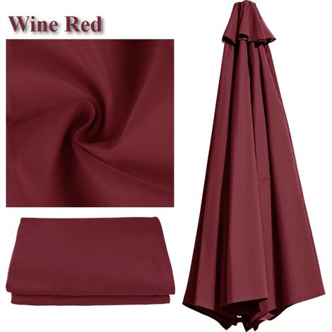 (Rouge foncé, 3M, 6 baleines) Toile de rechange imperméable pour parasol, toile de rechange pour parasols. (1/5)