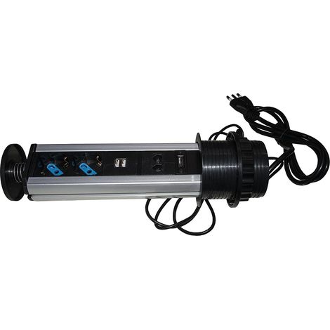Link LKMPT03 Multipresa a Scomparsa Pop-Up da Tavolo 2 Prese Schuko Italiane 2 USB 5V 2A RJ45 RJ11 HDMI 1080p cavo 1.6 m colore Nero (1/5)