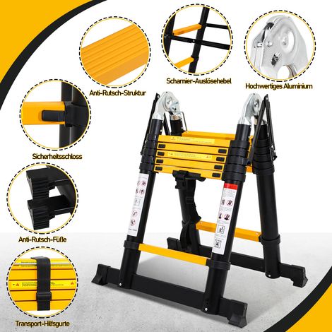 Wolketon Aluminium Teleskopleiter 5M schwarz, Leiter Ausziehbar Klappleiter, Mehrzweckleiter, Stehleiter, Haushaltsleiter, Außenleiter, 150 kg Belastbarkeit (1/2)