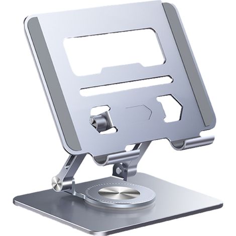 1 Support tablette, réglable 360°, double axe, hauteur ajustable, base pliable, bureau, 4-12,9 pouces (1/5)