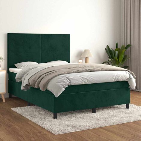 Cama box spring con colchón terciopelo verde oscuro 140x190 cm (1/5)