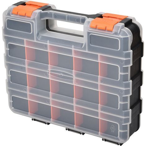 Boîte à outils compartimentée en plastique PP ultra-épais — Organiseur de pièces à double ouverture (L 32 x l 27 x H 8 cm) (1/5)
