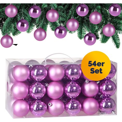 CASARIA® Weihnachtskugeln 54-tlg Ø 6cm Kunststoff matt glänzend Christbaumschmuck Anhänger Christbaumkugeln Weihnachtsdeko Weihnachtsbaum  rosa
