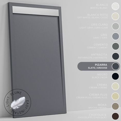SOULHOME Duschwanne aus leichtem Kunstharz Schiefer-Textur - Farbe Graphit - 100x80- Extraflach 3 cm. Edelstahlgitter (1/5)