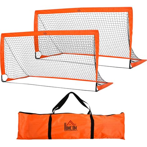 Set de 2 buts de football pliables en métal avec filet en Oxford orange 183 x 90 x 90 cm pour enfants (1/5)