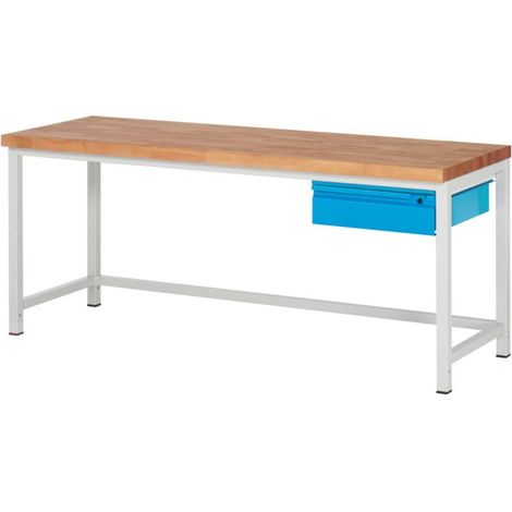 Etabli réglable en hauteur STIER Premium avec 1 tiroir, lxPxH 2 000x700x840-1 040 mm, RAL 7035 / RAL 5012