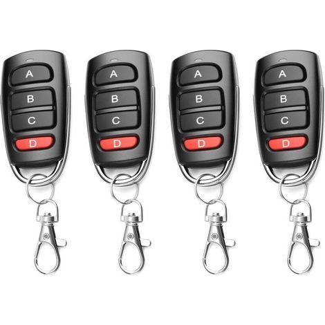 Télécommande universelle pour portail et porte de garage 433 MHz – Lot de 4 pièces, 4 boutons, compatible sans programmation (1/4)