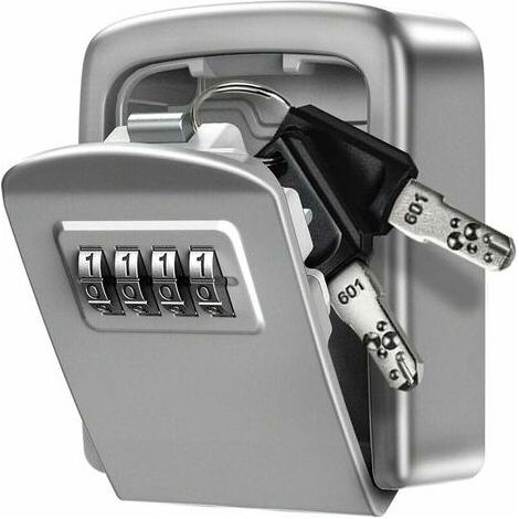 Boîte à Clé Sécurisée, [Nouvelle Version] Boîte Sûre de Serrure D'alliage de Zinc de Stockage Sûr Avec Le Code de Combinaison de 4 Chiffres, pour L'école de Garage à Domicile Airbnb - Argent