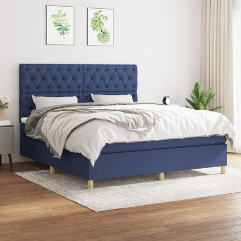 Sommier à lattes de lit avec matelas Bleu 160x200 cm Tissu (1/5)