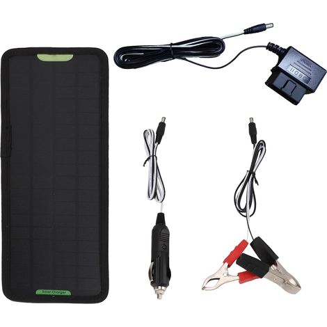 Chargeur de batterie solaire pour voiture - Kit de charge lente à l'épreuve de l'eau, chargeur de batterie solaire lent, chargeur de voiture facile à installer 12 V pour moto et tondeuse (1/5)